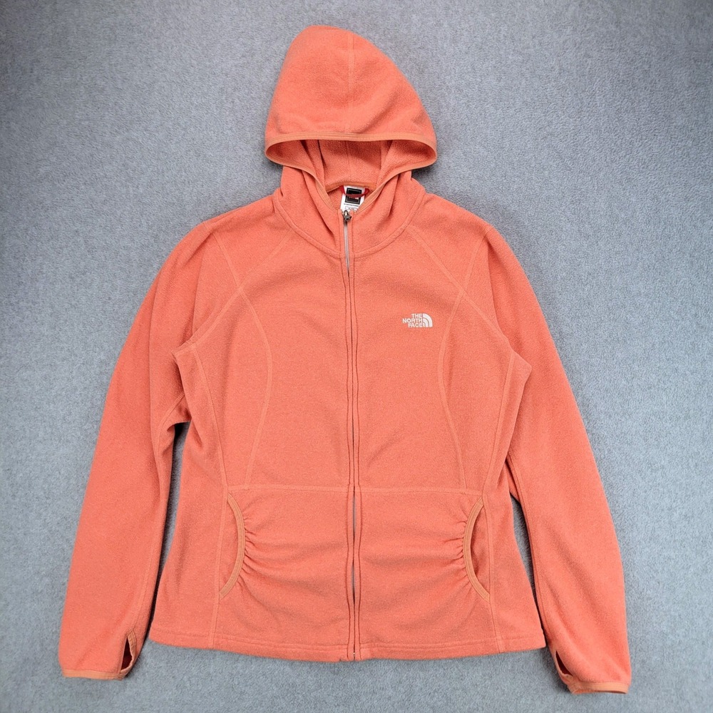 The North Face Fleece Hoodie Women XL Coral Full Zip Thumbhole Pockets